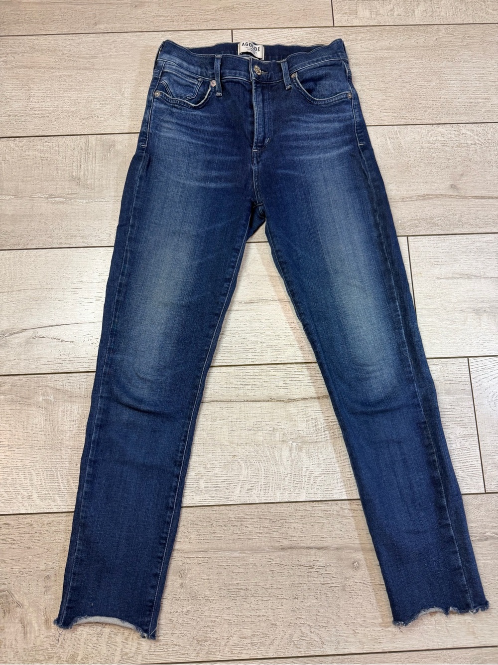 AGOLDE High Rise Skinny Raw Hem Jeans Size 25 Dark Wash